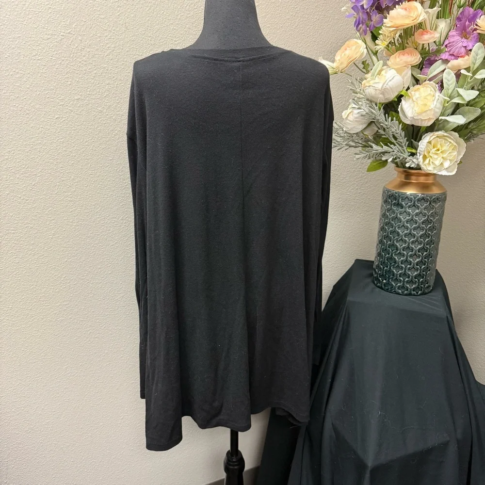 Lydfs Black Long Sleeve Tunic Top with White Lace Hem Trim Women’s 3X - Picture 3 of 9